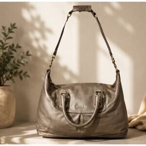 Coach Ashley Convertible Leather Satchel Handbag Shoulder Bag Pewter Metallic